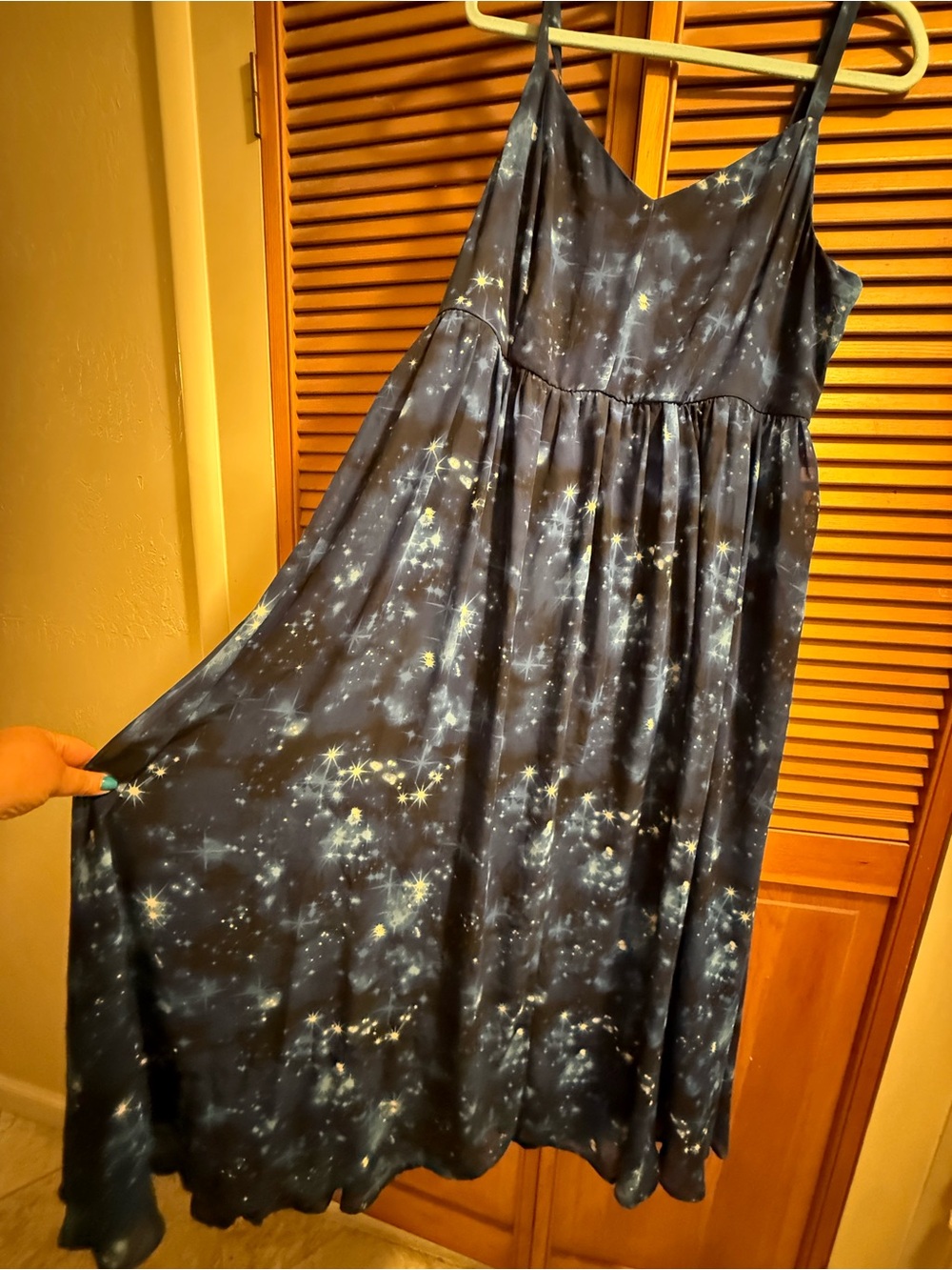 Navy Star-Print Party Dress with Spaghetti Straps